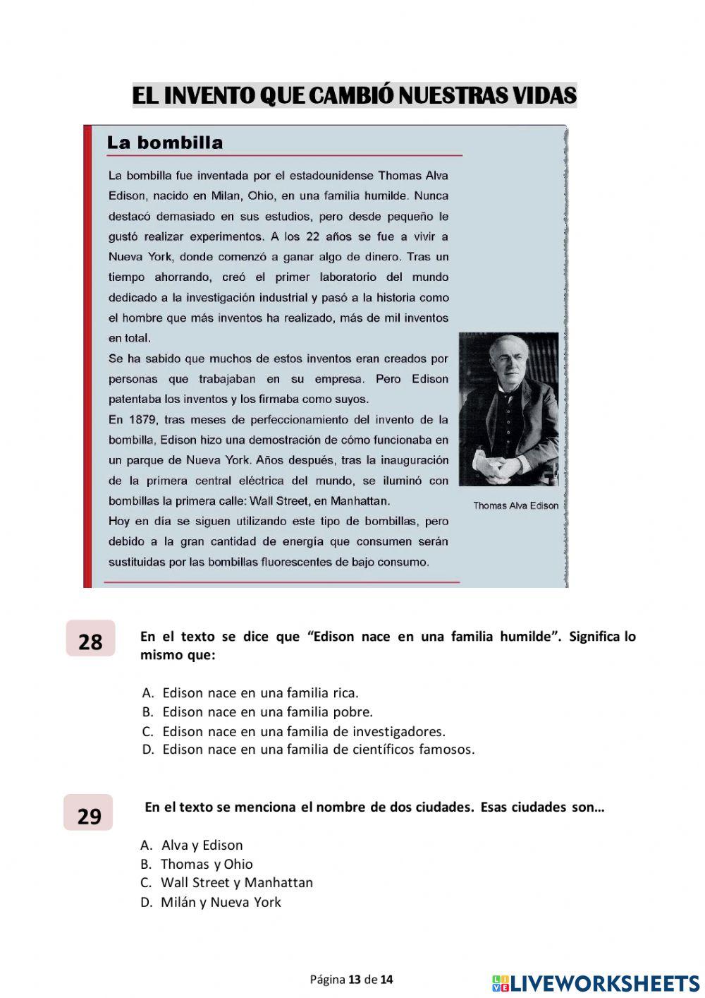 Comprensión escrita. Prueba 2016