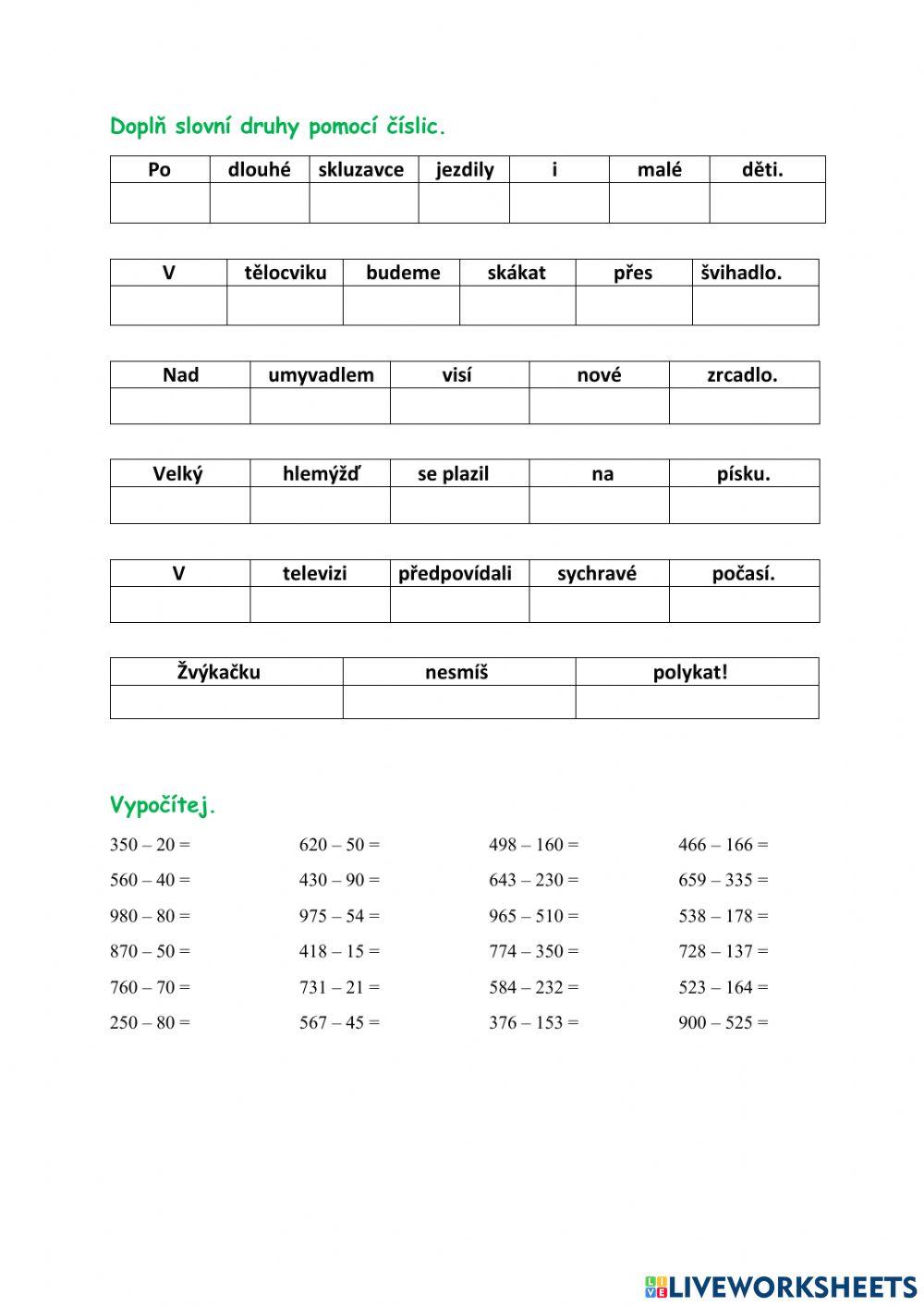 Slovní druhy + počítání do 1000