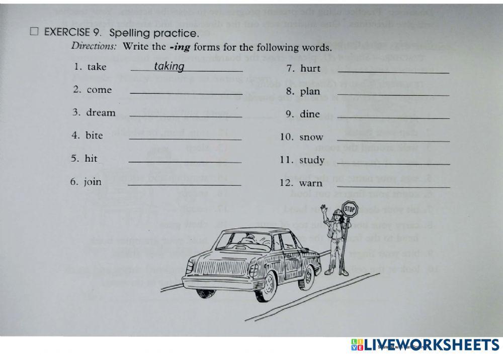 Spelling practice -ing