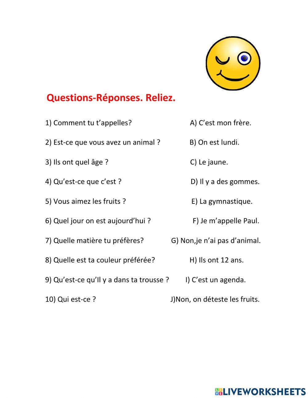 Questions   et réponses , Reliez