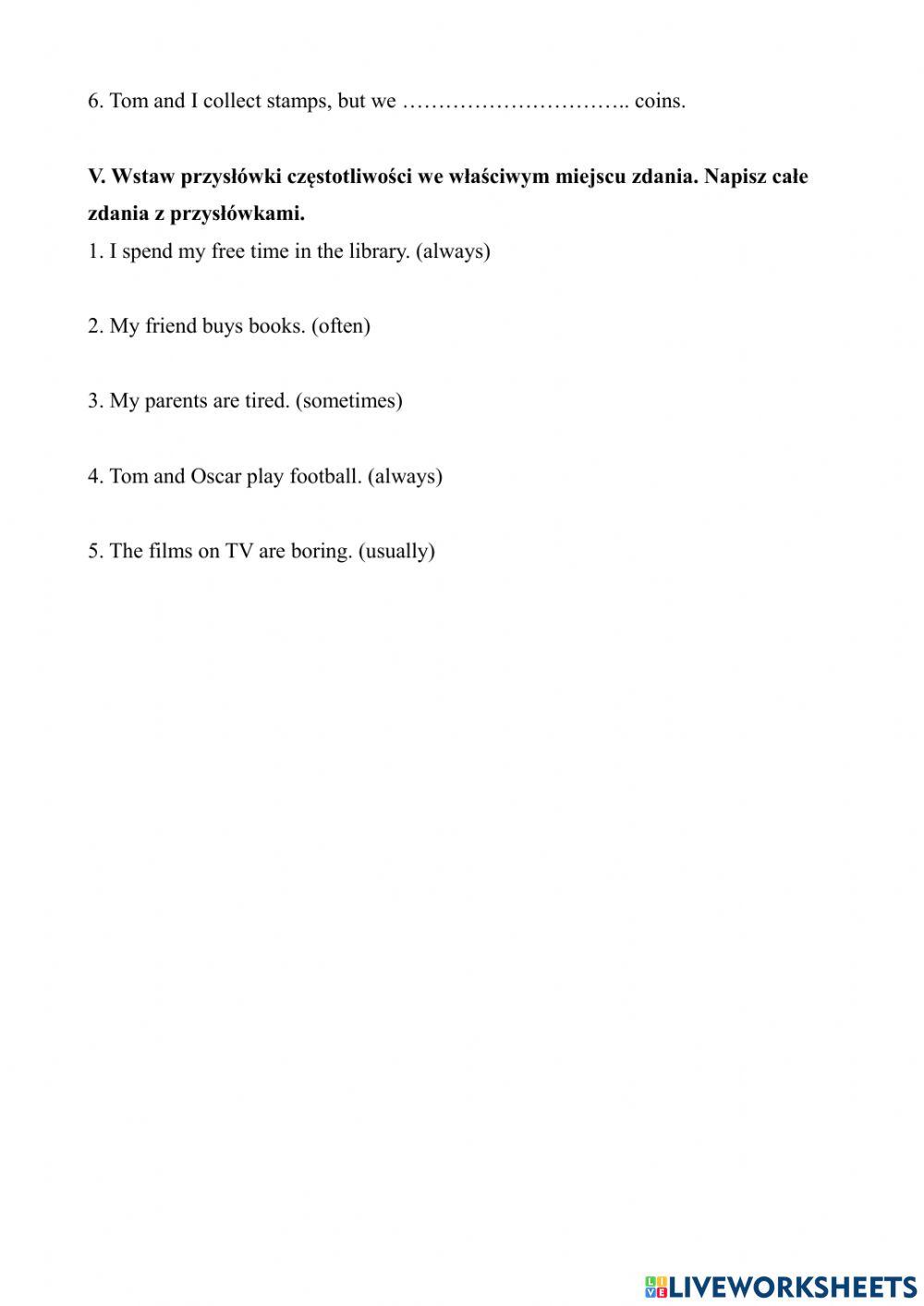 Sprawdzian Present Simple klasa 4