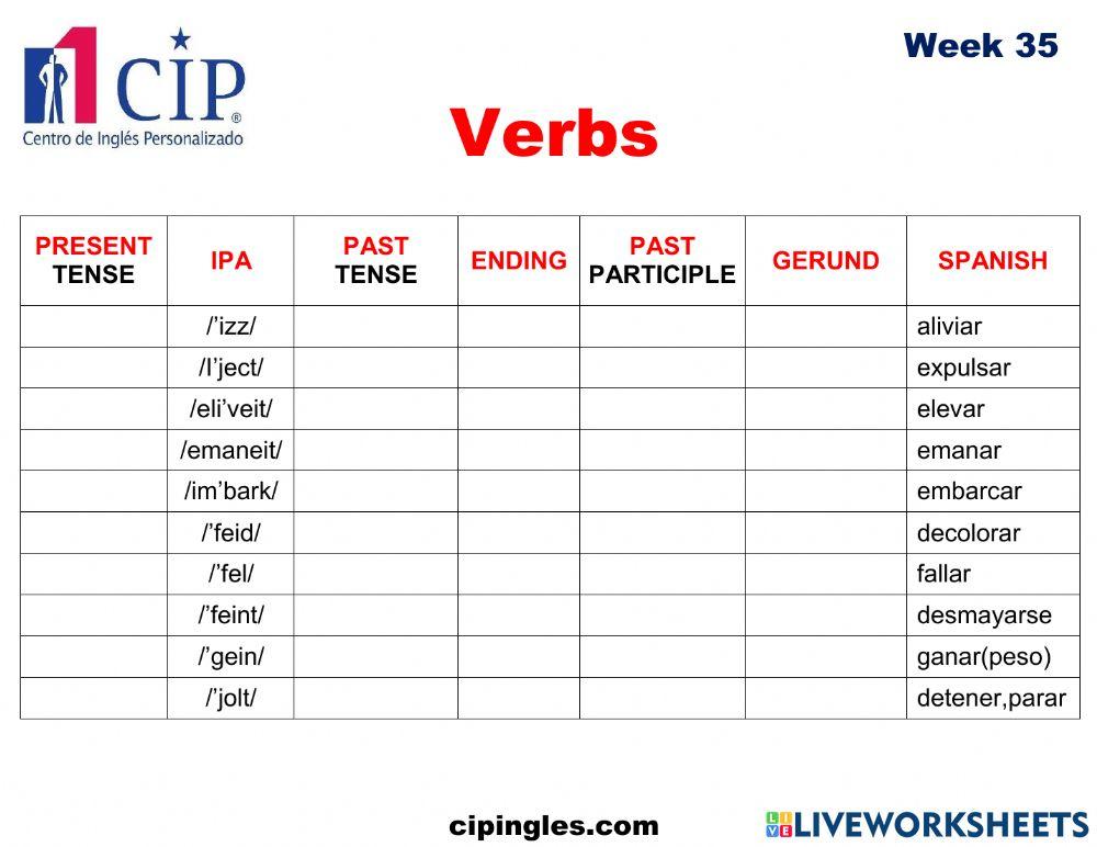 Verbs and Dining Room Week 35