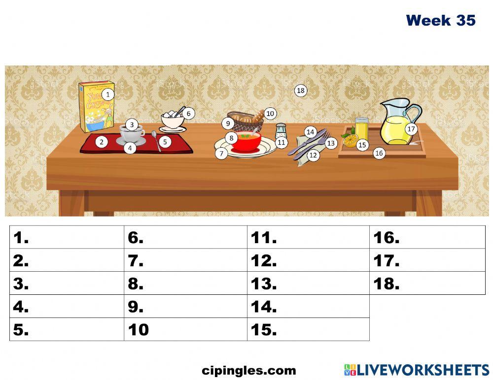 Verbs and Dining Room Week 35