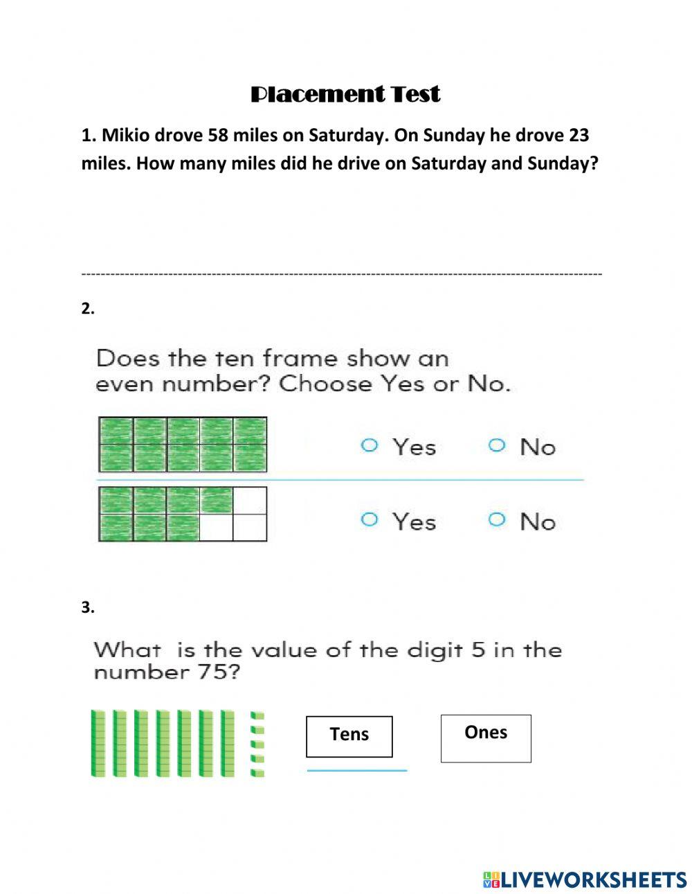 Placement test online pdf activity | Live Worksheets