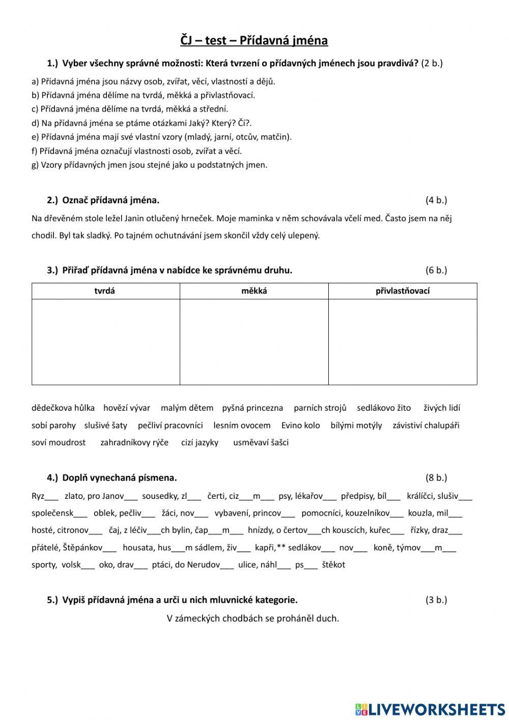 Test - přídavná jména Test - přídavná jména