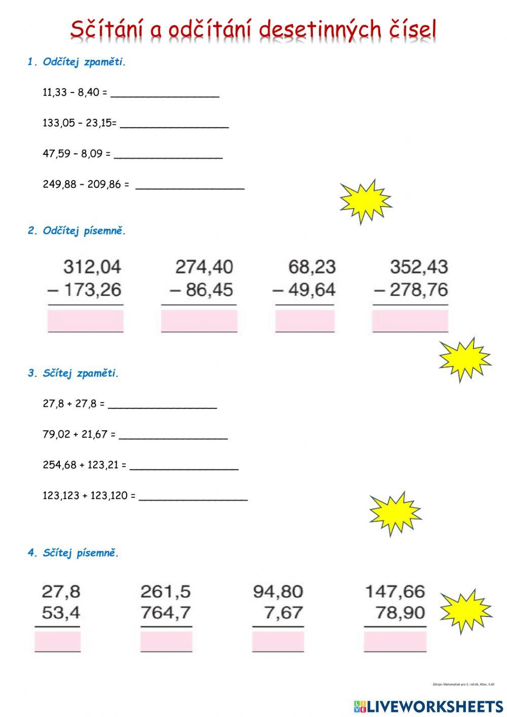 Sčítání a odčítání desetinných čísel