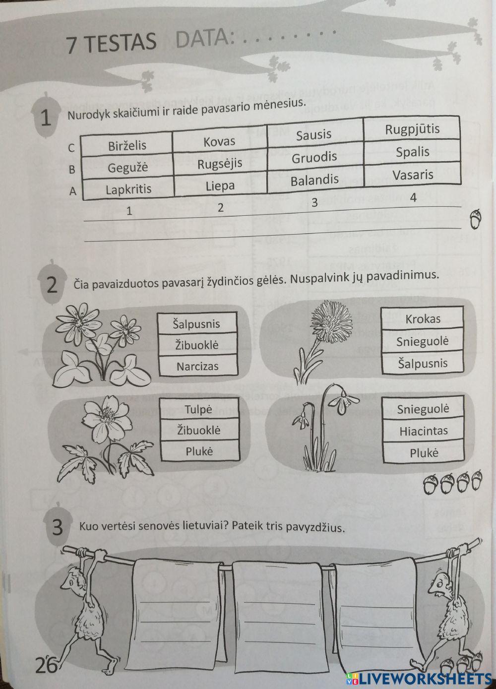 Pasaulio pažinimo 7 testas 1 lapas