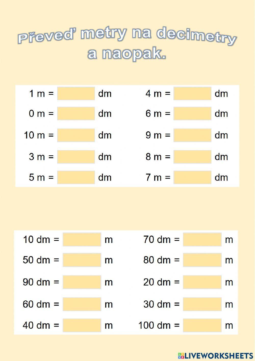 Převody jednotek délky dm - m