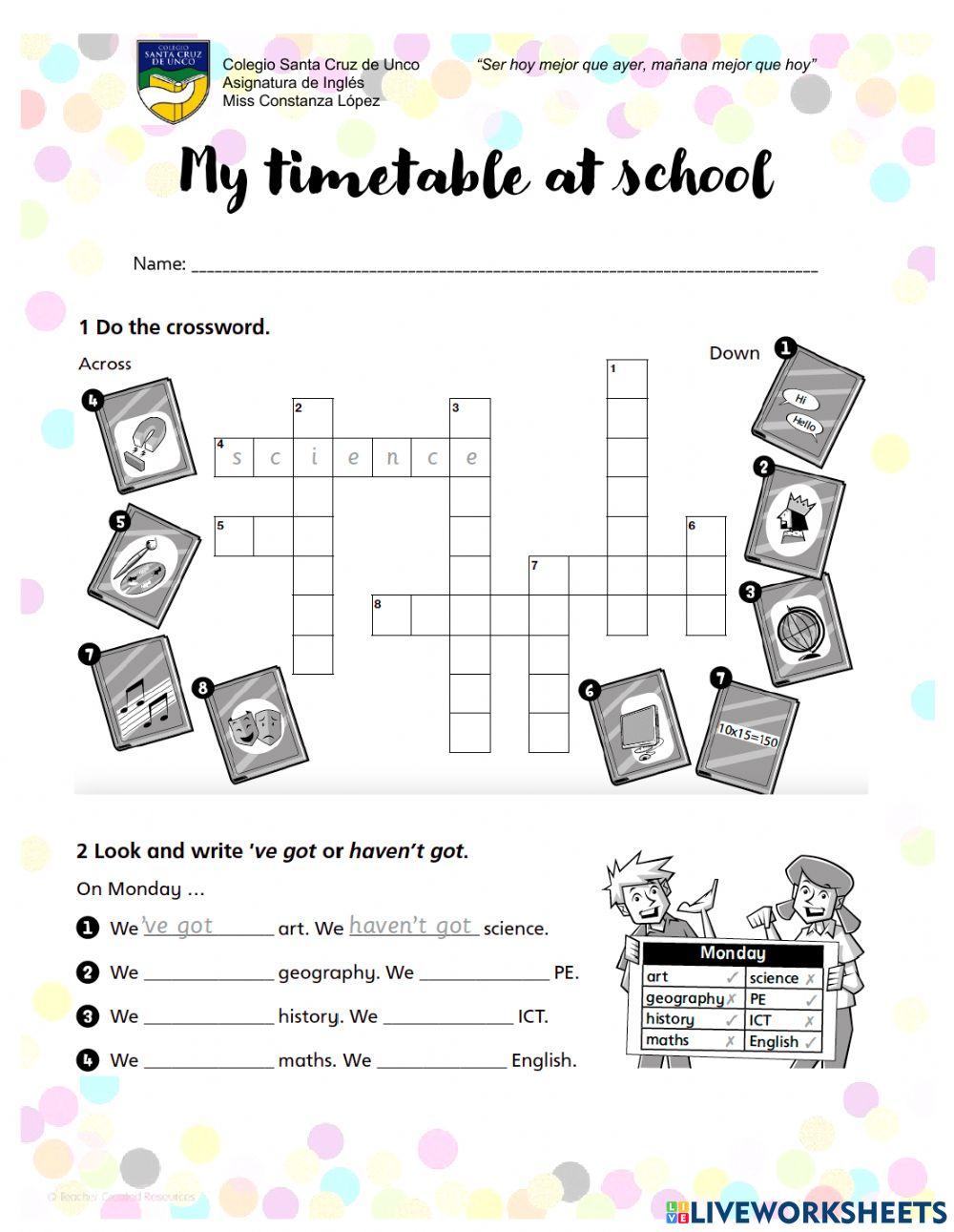 My timetable at school