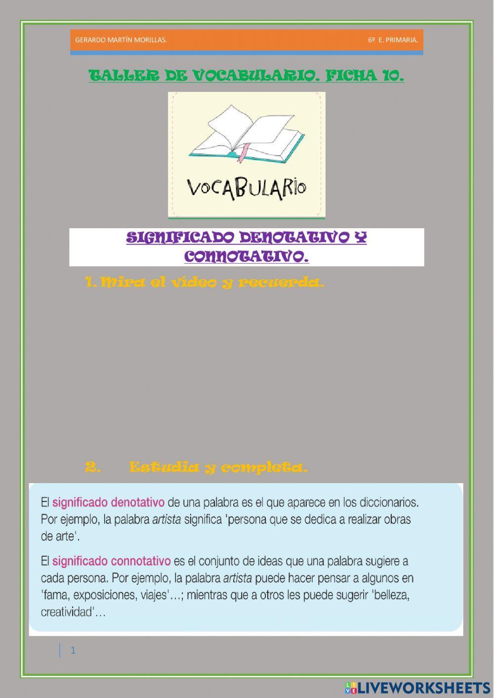 Taller de vocabulario. Ficha 10.