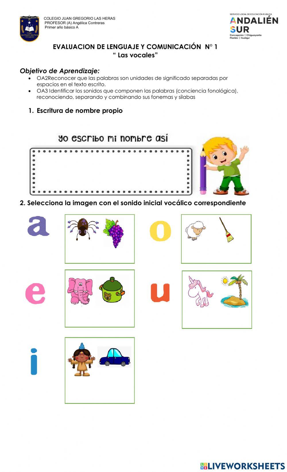 Evaluación de Lenaguaje las Vocales