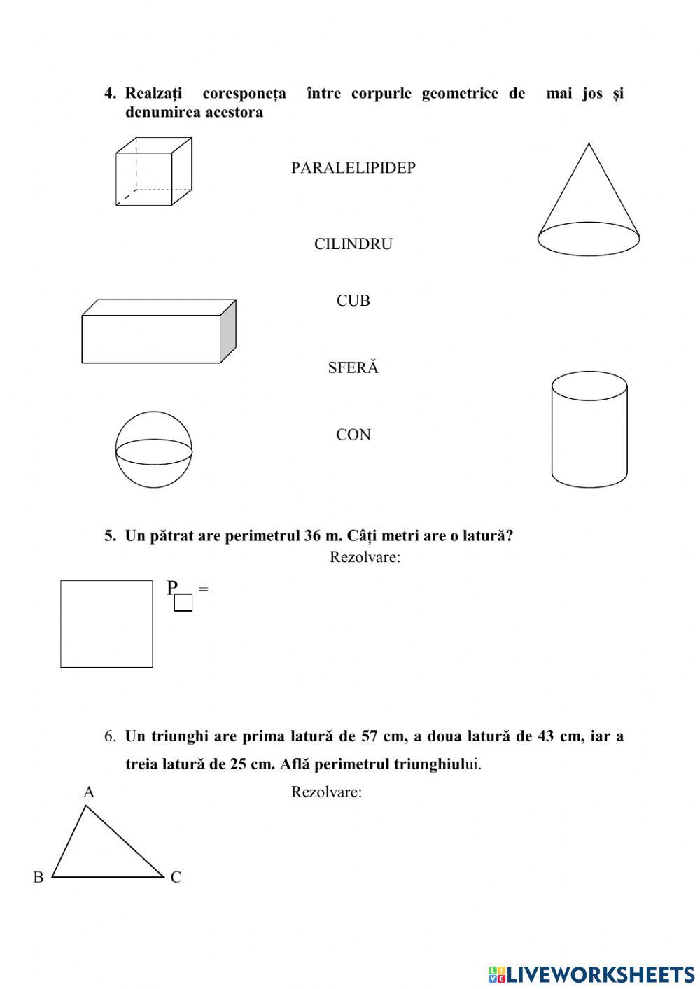 Elemente de geometrie - evaluare