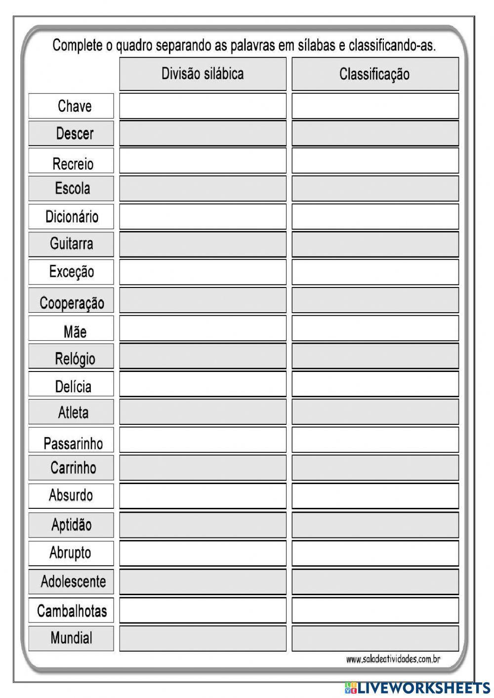 Separação silábica