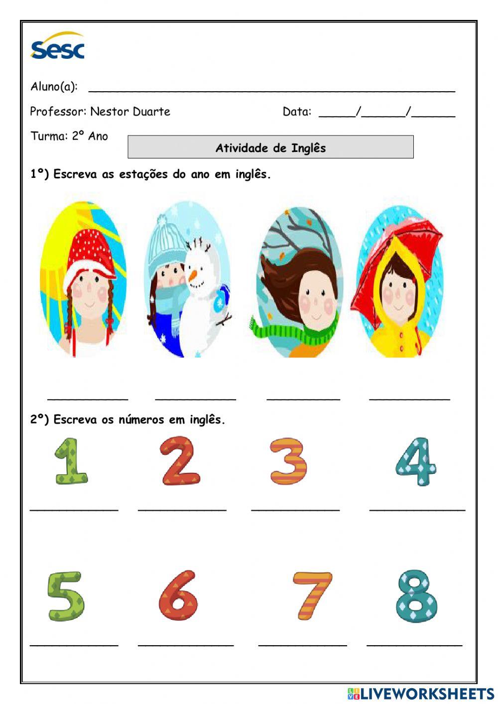 Atividade escrita de Inglês de 30-03-2021