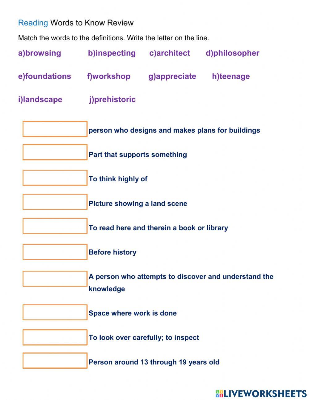 Reading Words to Know: REVIEW