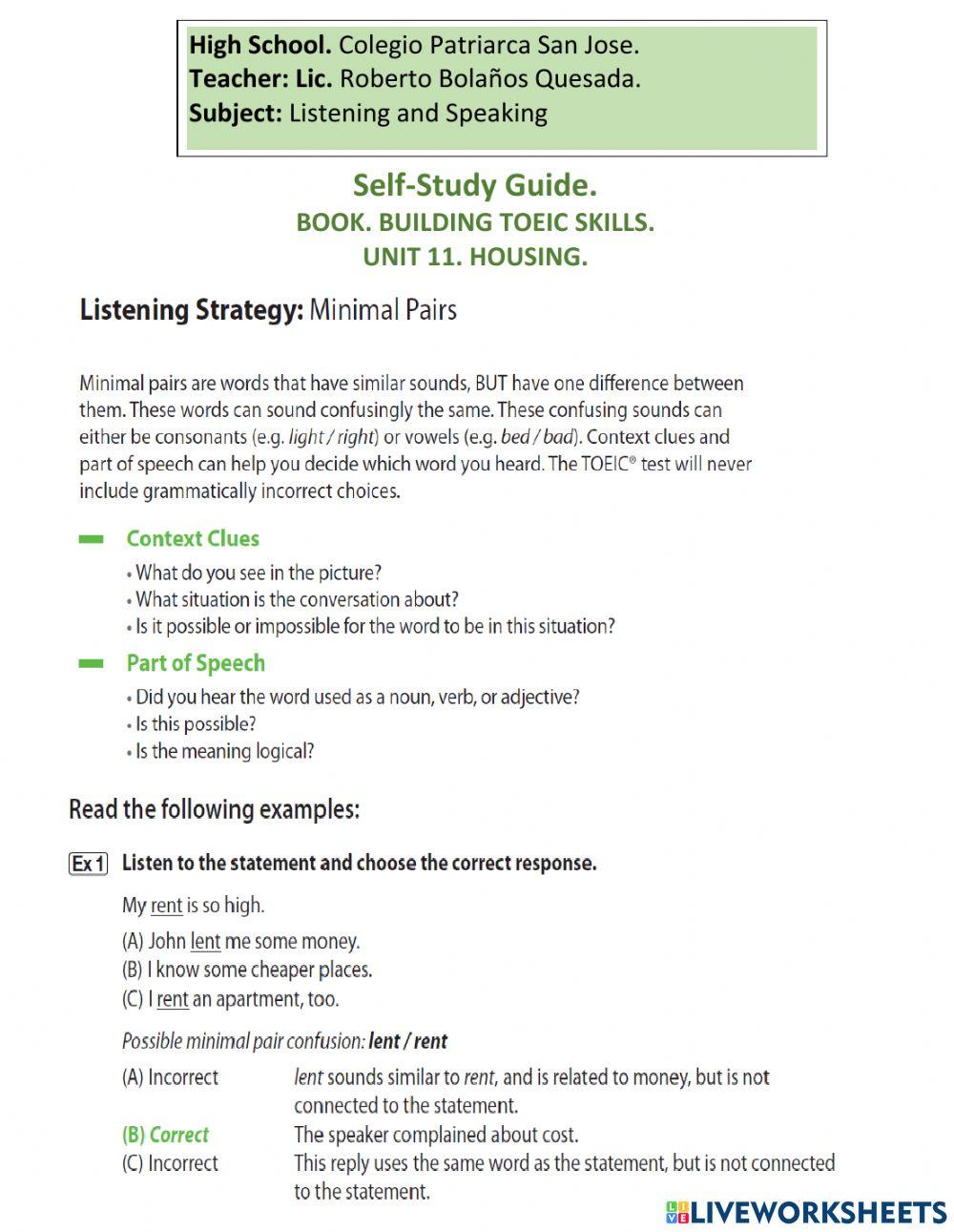 UNIT 11. BUILDING. HOUSING. MINIMAL PAIRS. 