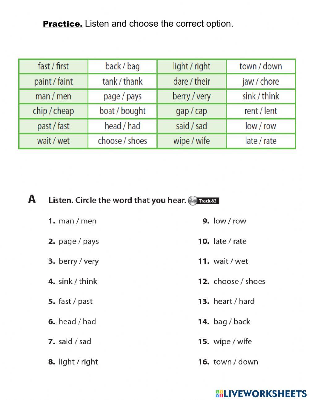 UNIT 11. BUILDING. HOUSING. MINIMAL PAIRS. 