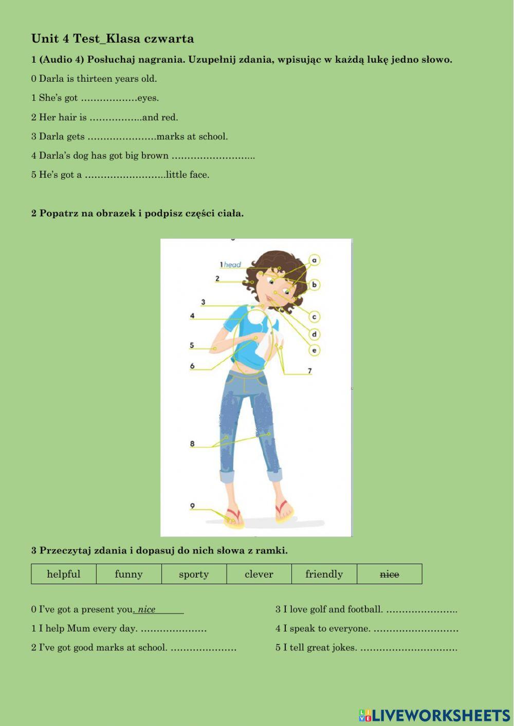Unit 4 test-klasa czwarta