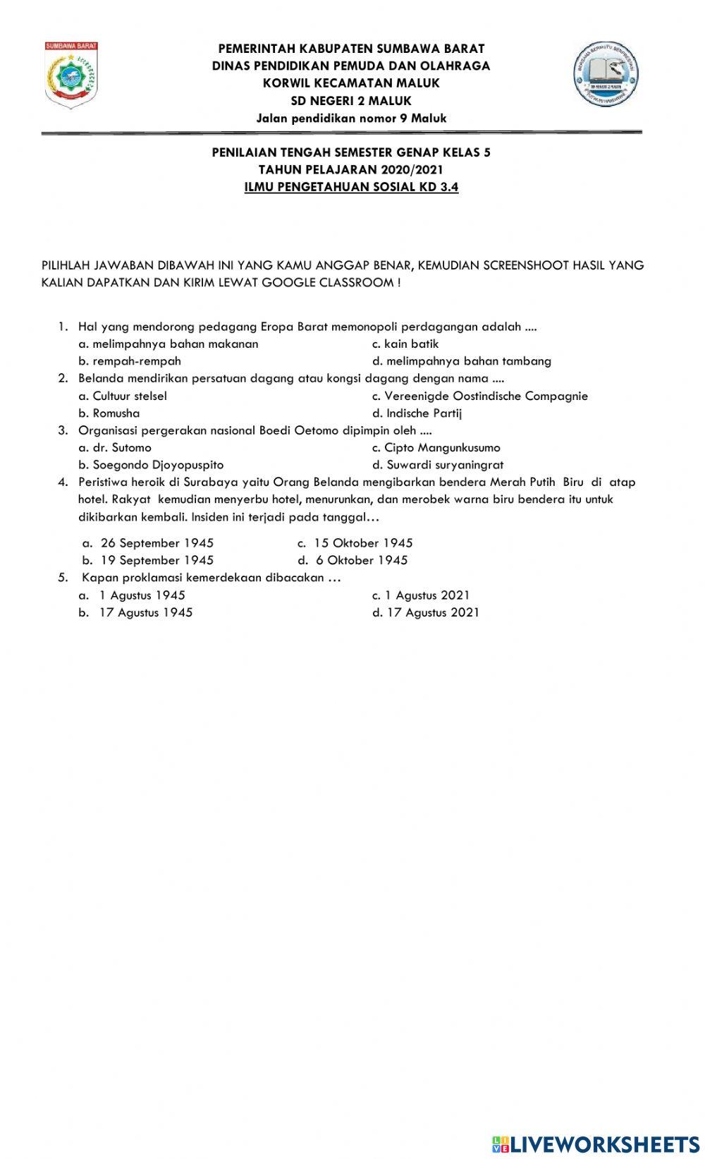 PTS TEMA 7 IPS KD 3.4 kelas 5