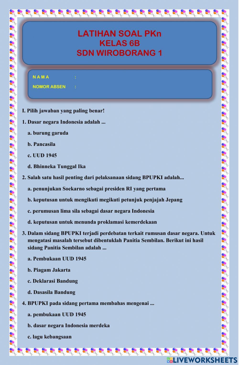 Latihan soal PKn Pemerintahan