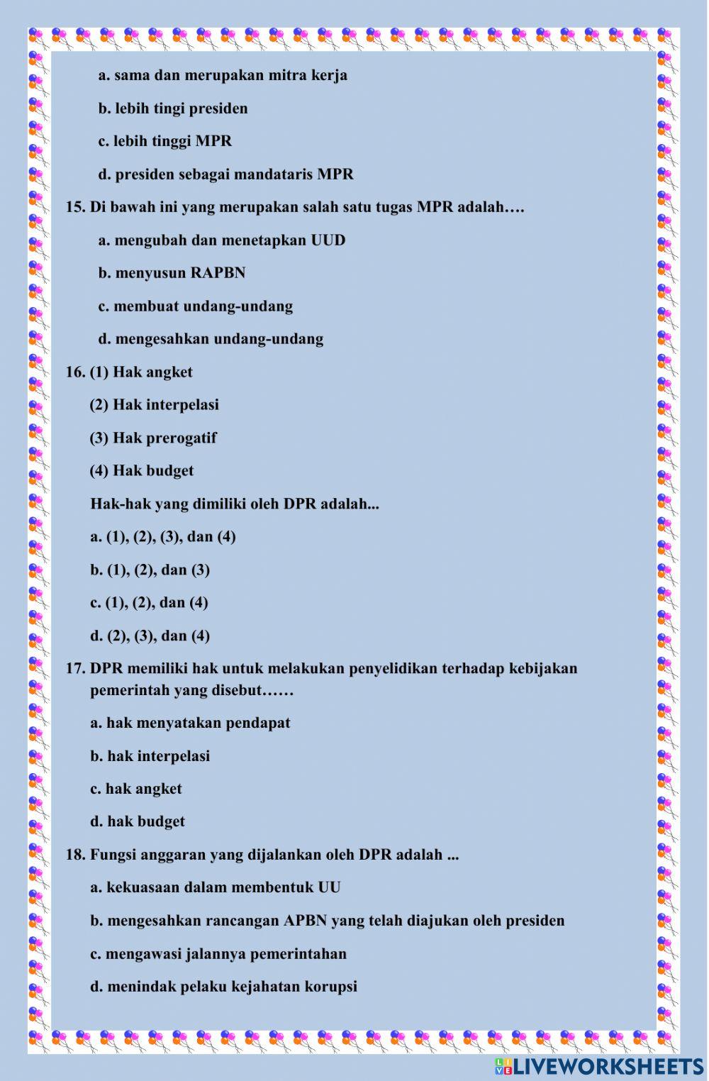 Latihan soal PKn Pemerintahan