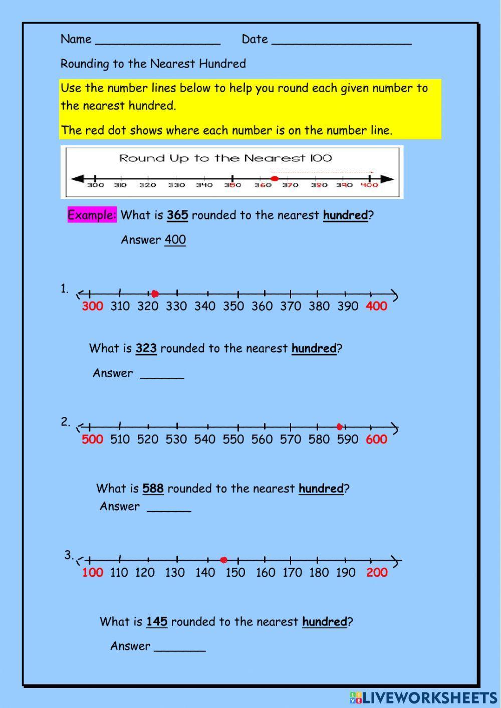 Rounding to the nearest hundred using a number line