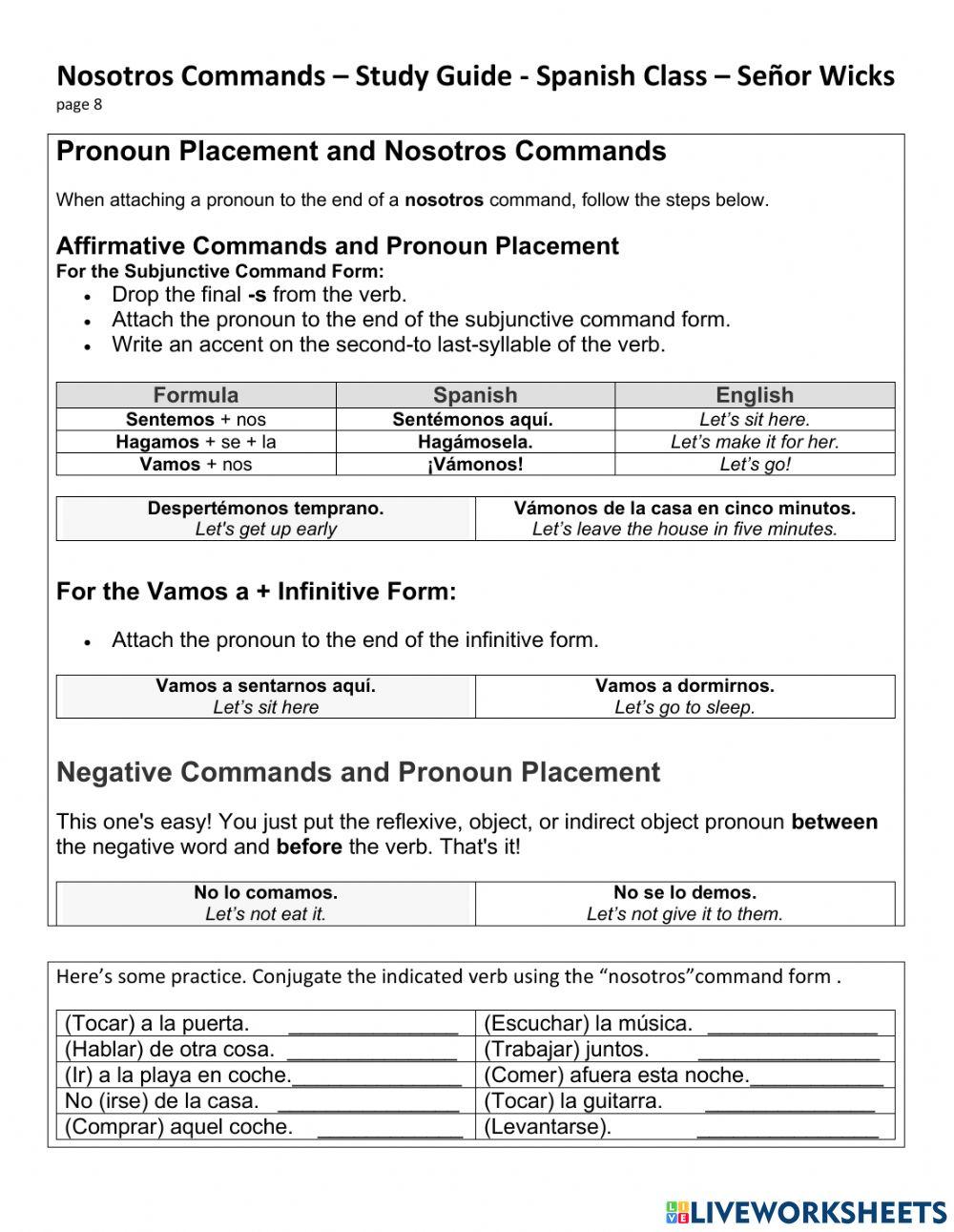 Nosotros COMMANDS - Study Guide
