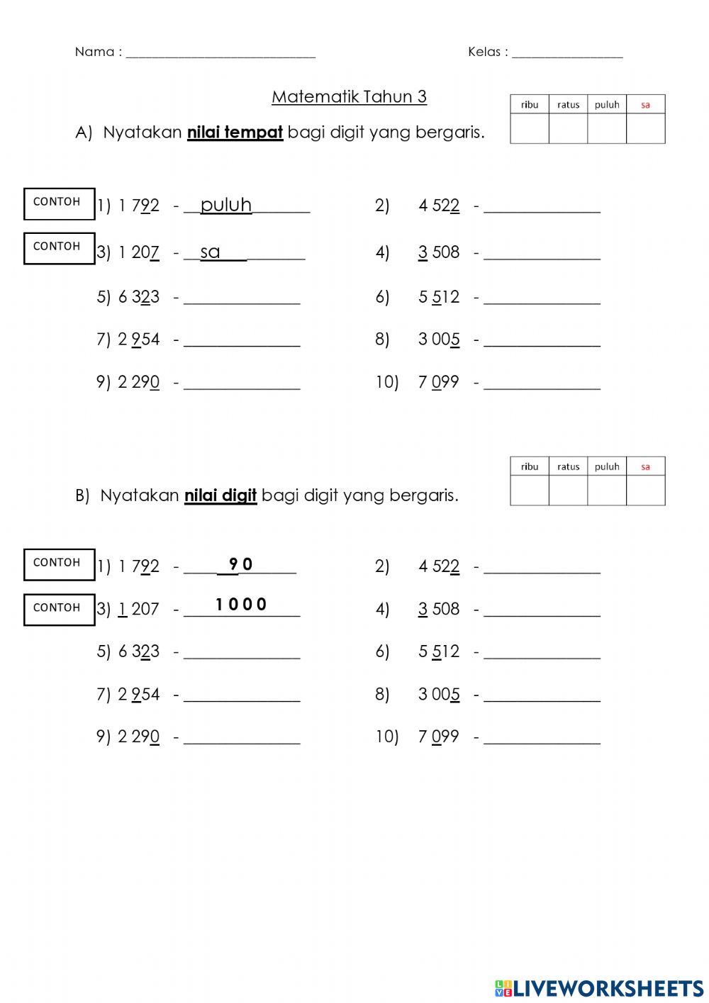 Nilai tempat dan nilai digit