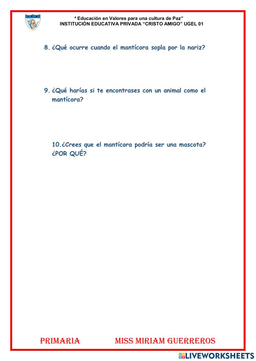 Lectura : EL MANTÍCORA