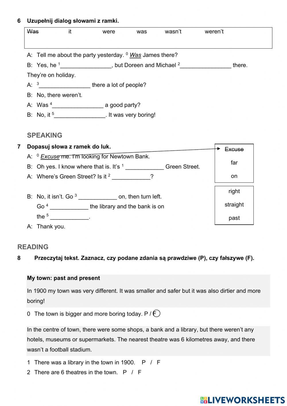 Places in town, was,were