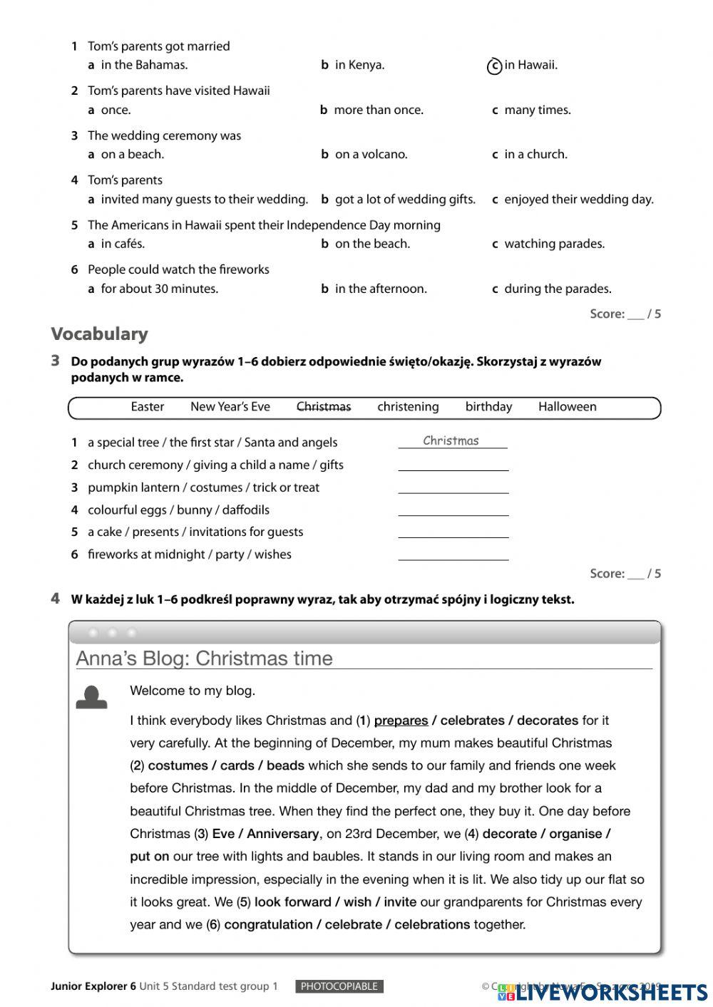 Junior Explorer 6 Standard Test Unit 5