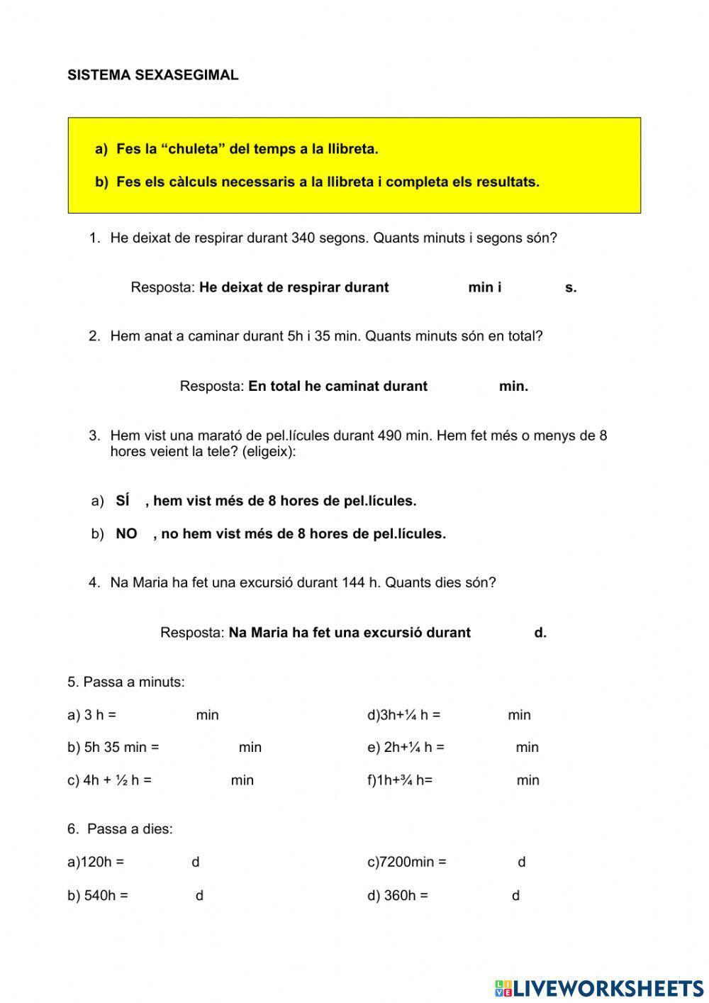 Exercicis finals sistema sexagesimal