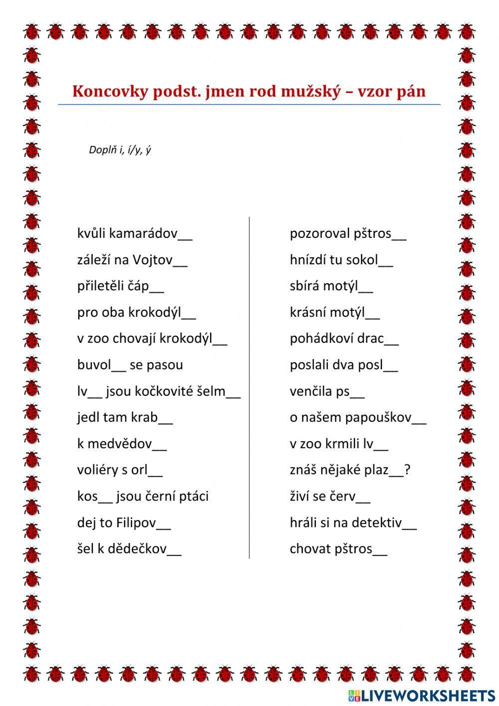 Koncovky podst. jmen - rod mužský - vzor pán