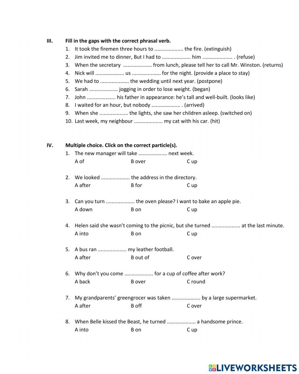 Phrasal Verbs Phrasal Verbs