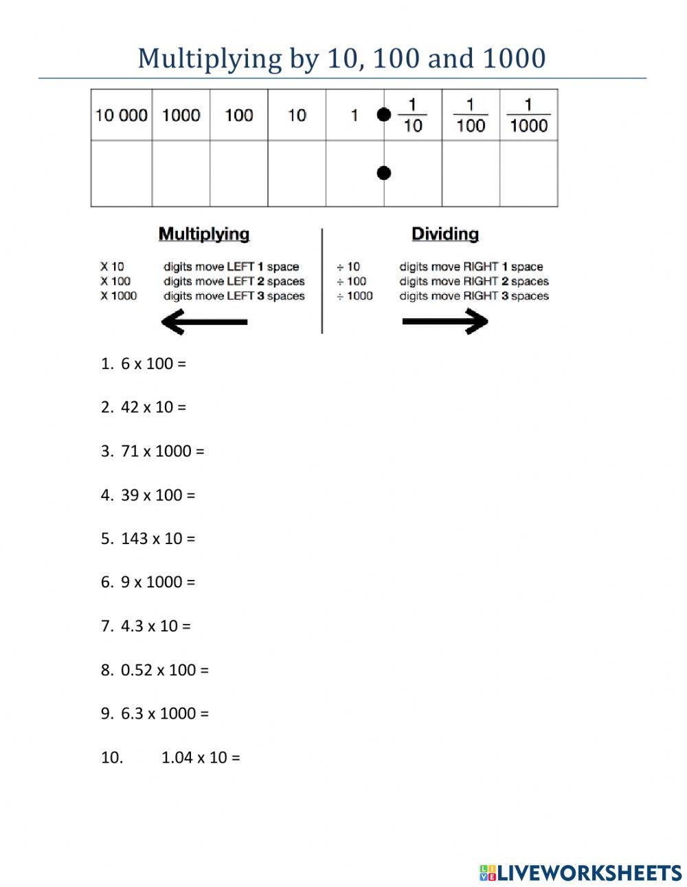 Multiplying by 10 100 and 1000