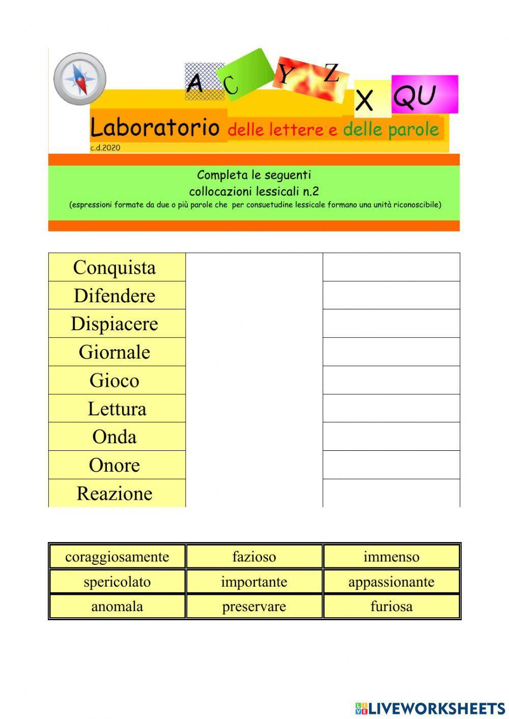 COLLOCAZIONI LESSICALI N.2
