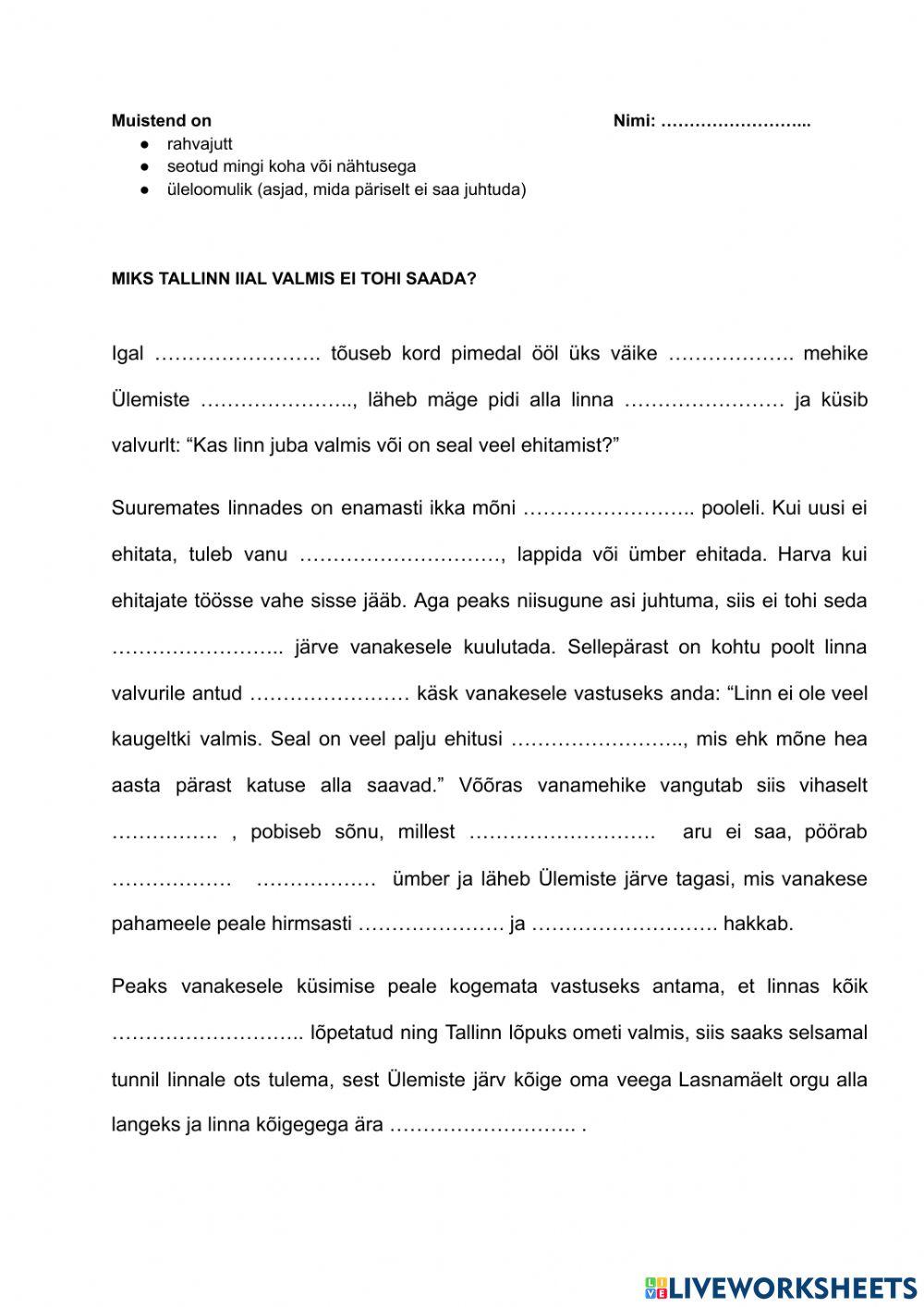 Miks Tallinn valmis ei tohi saada, lünktekst