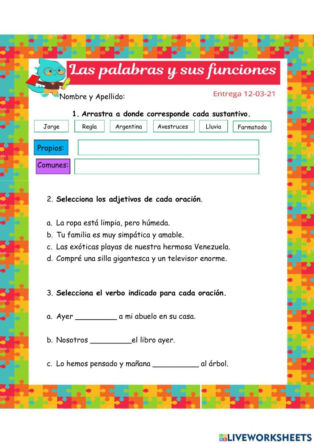 Las palabras y sus funciones