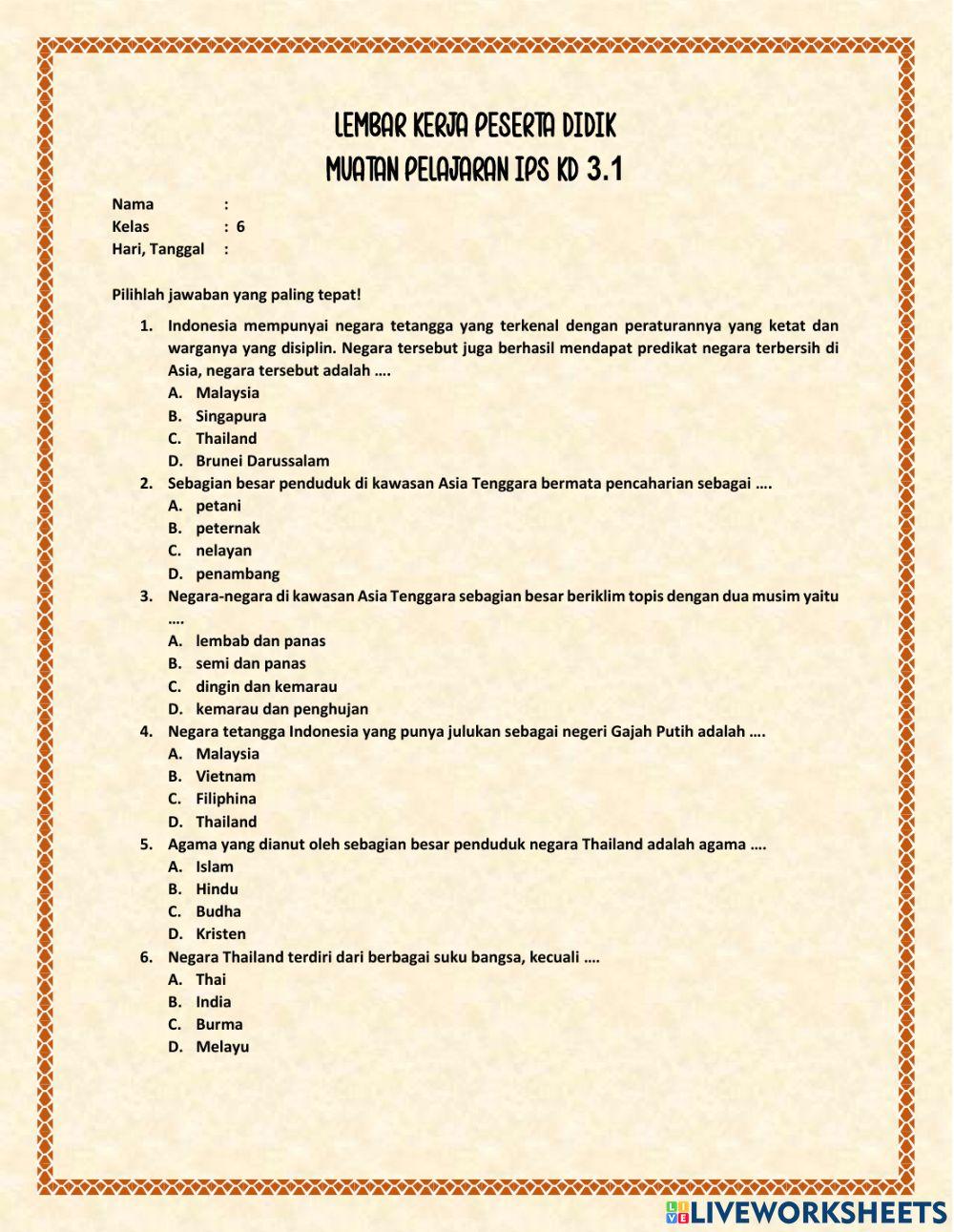 LKPD IPS KD 3.1 T8 ST2 Kelas 6