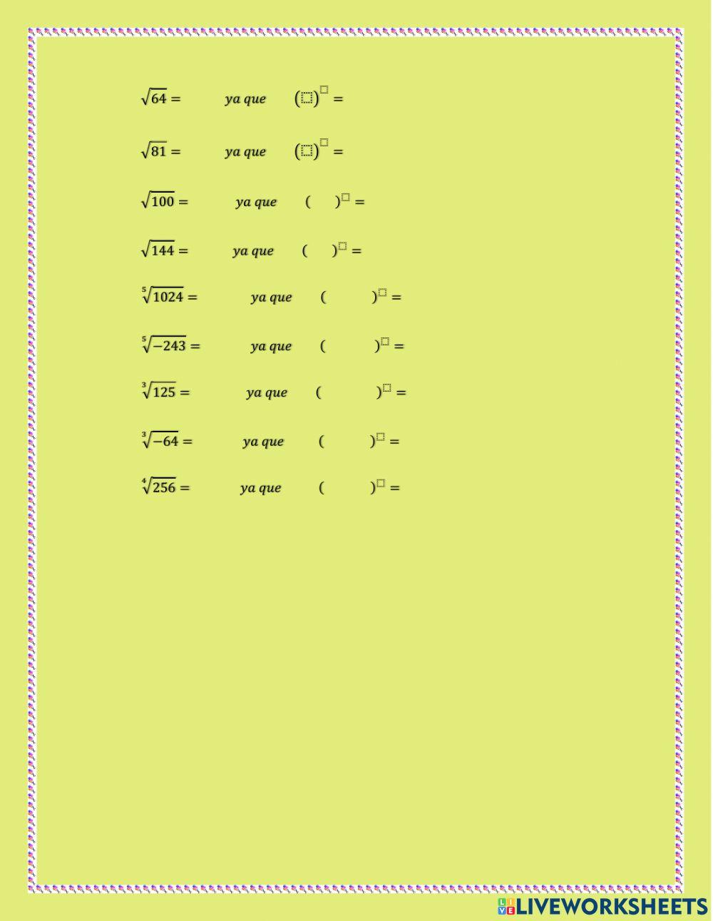 Raiz enesima 3er año
