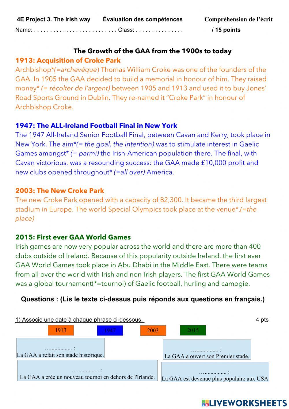 CE Test aménagé PAP The GAA in Ireland