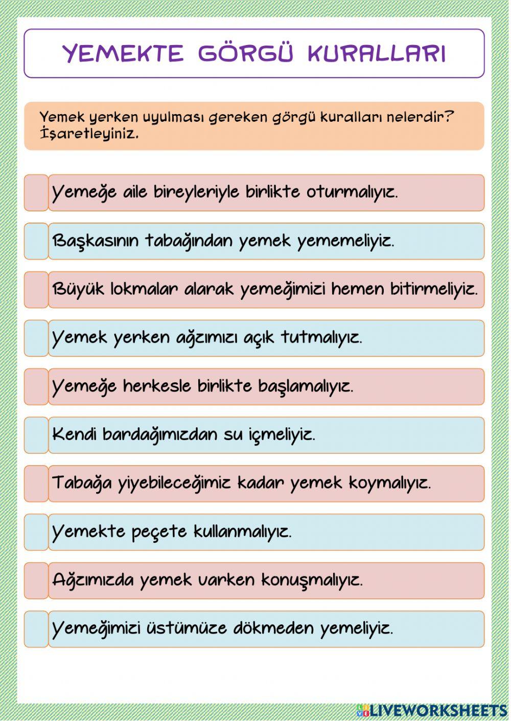 Yemekte Görgü Kuralları