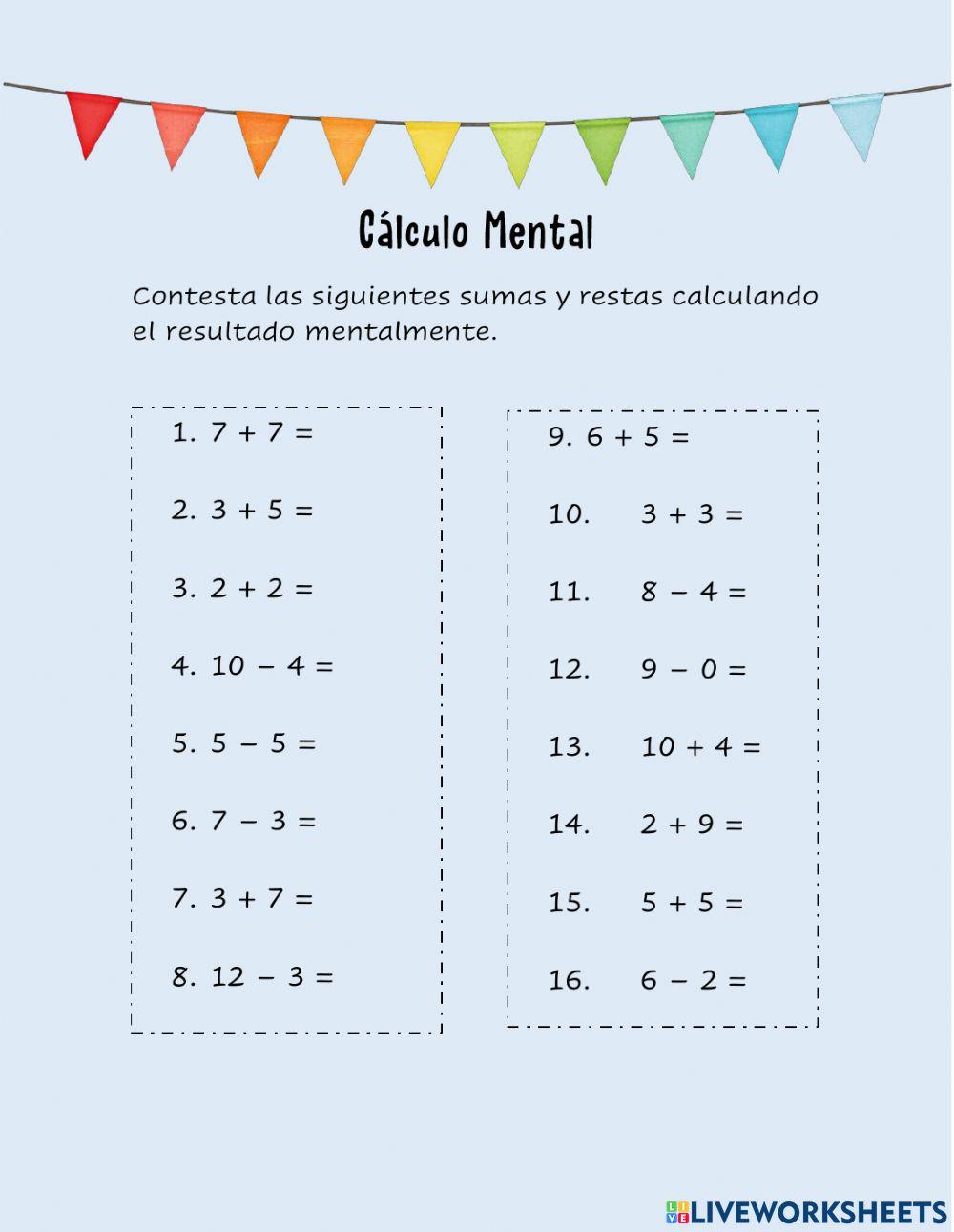 Calculo mental suma y resta