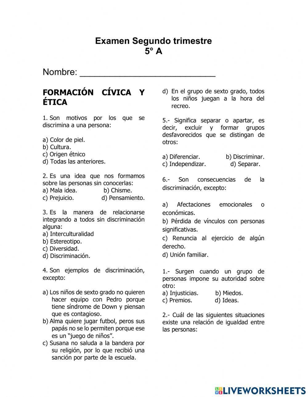 Examen segundo trimestre