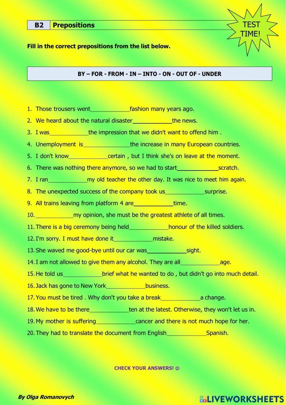 TEST - Prepositions MIX B1-B2 -2