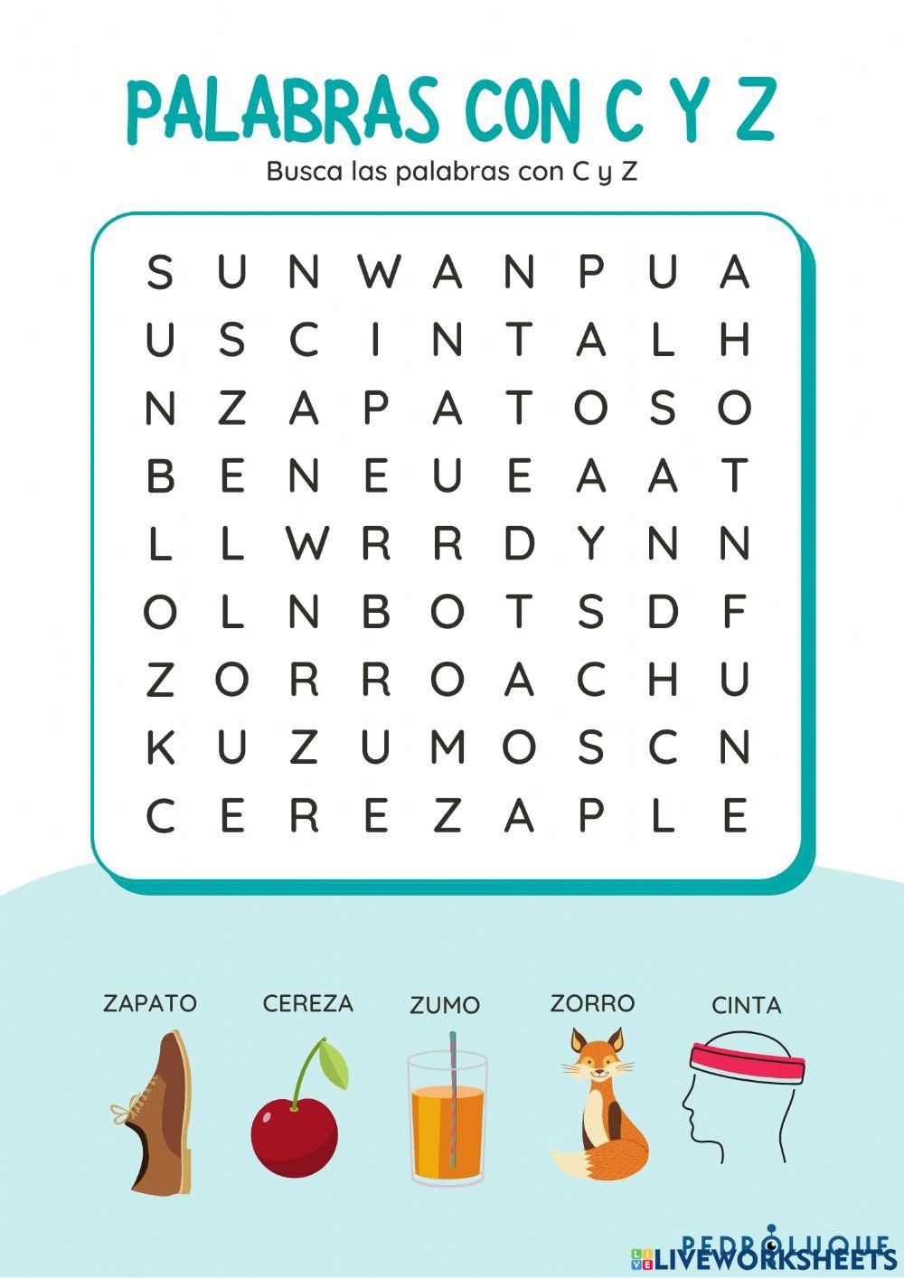 Sopa de letras infantil C y Z