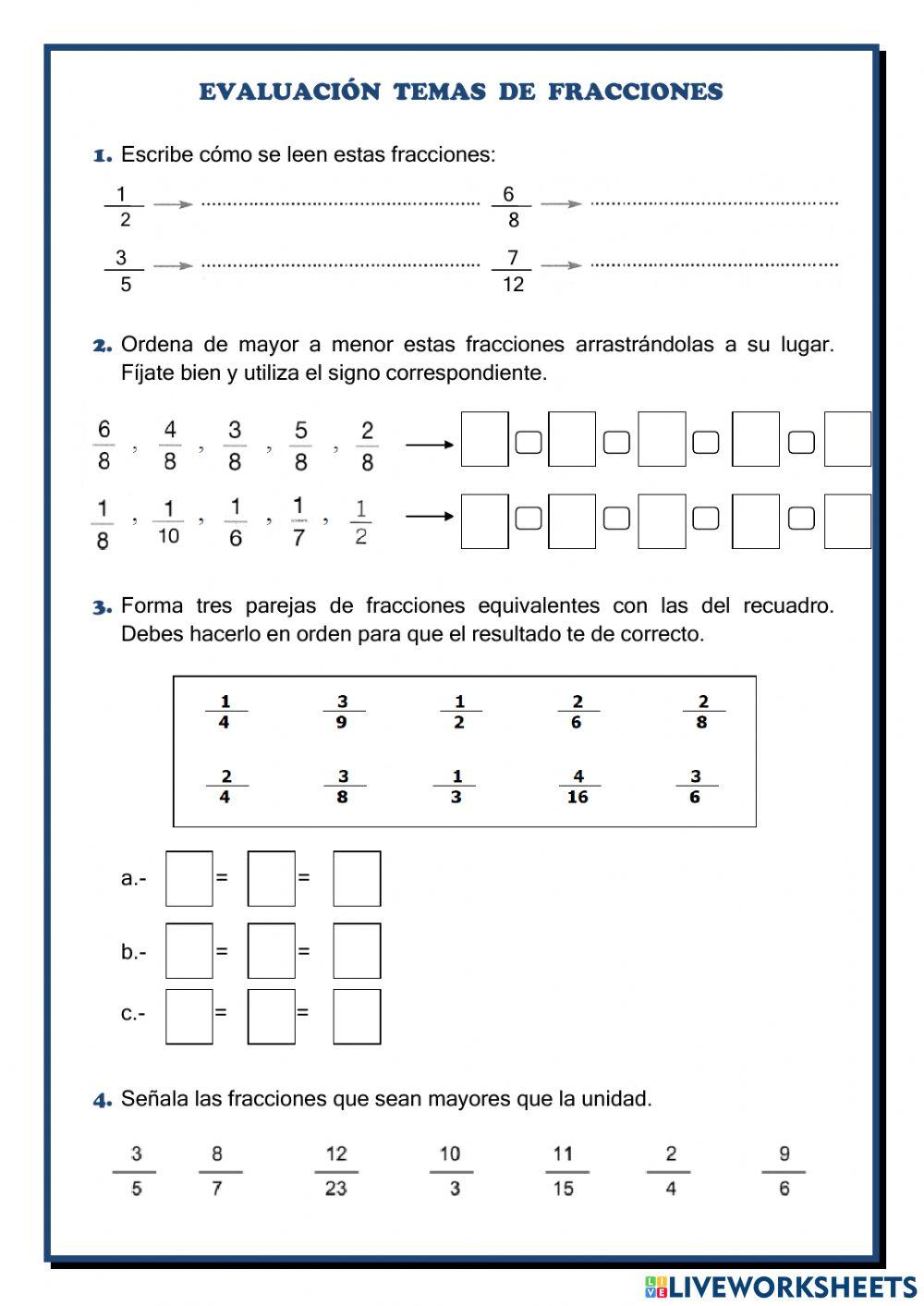 Evaluación tema de fracciones