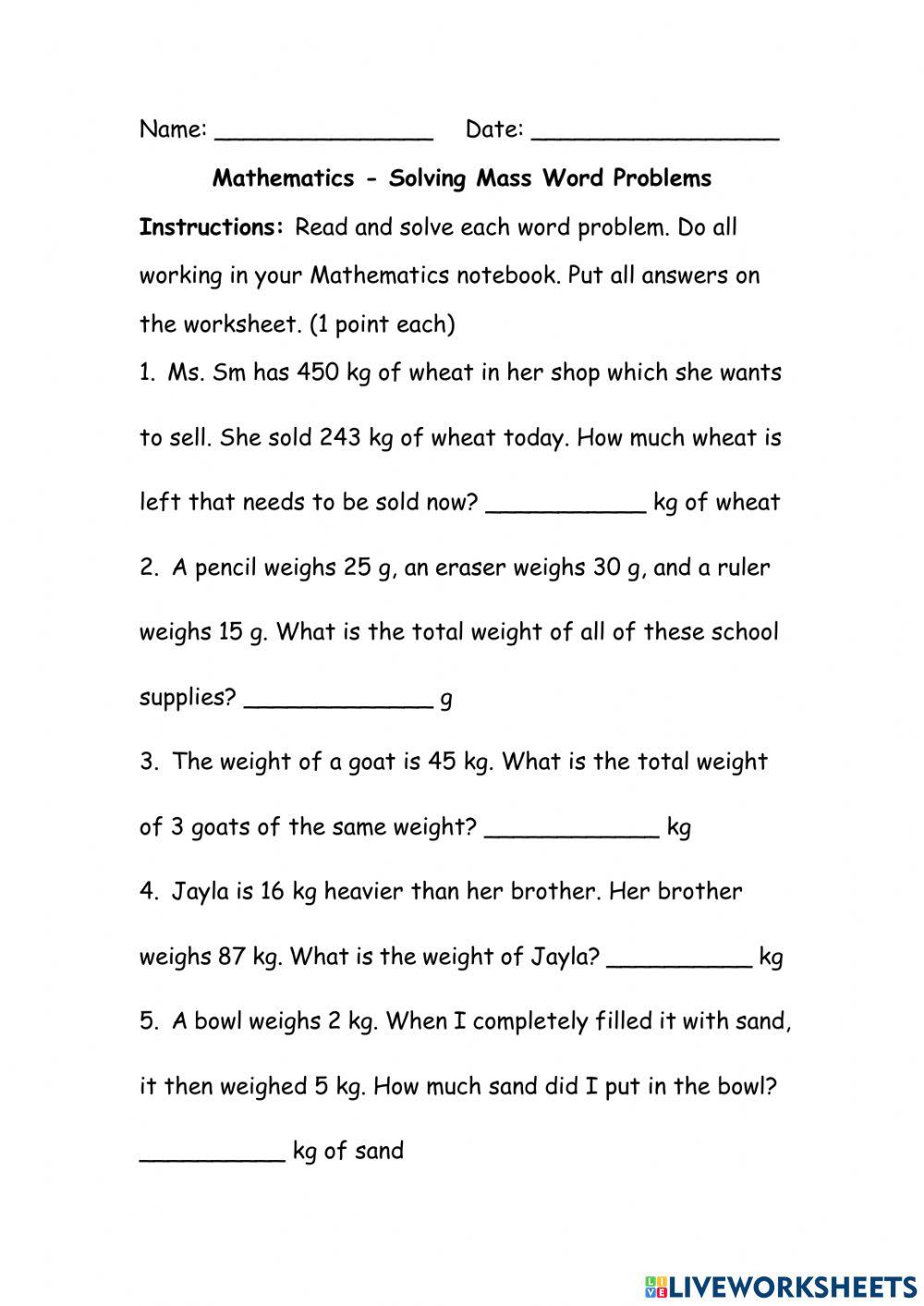 Solving Mass Word Problems