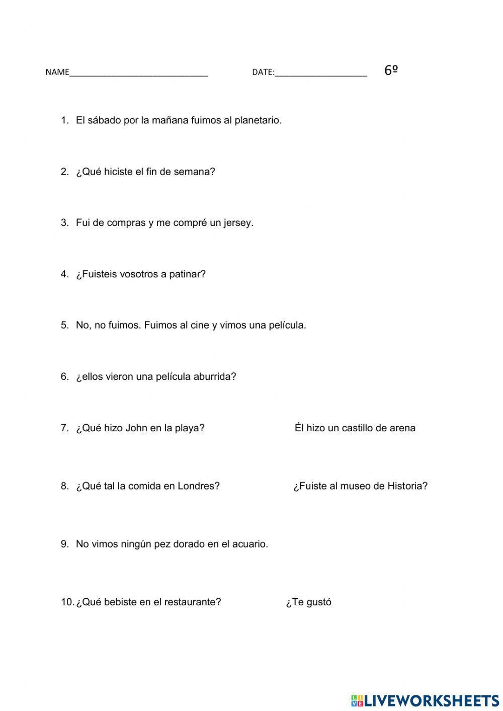 Translate into English. 6º PRIMARIA