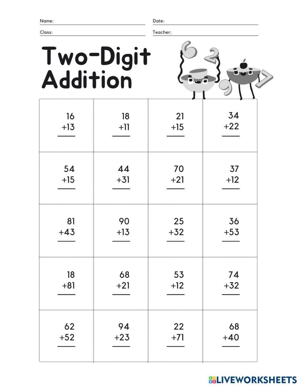 2-Digit Addition (w-o regrouping)